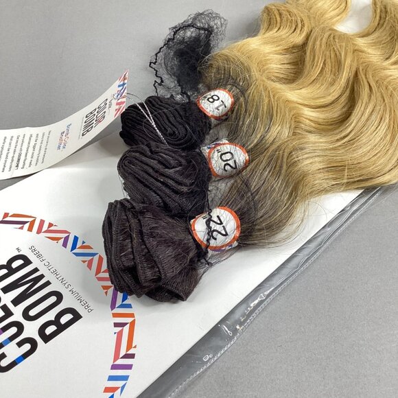 Color Bomb Dark Root Caramel Blonde Loose Wave 18-22” Synthetic Hair Bundles - Picture 3 of 6
